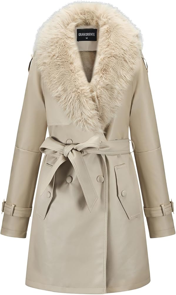 GRAN ORIENTE Faux Leather Jacket for Women With Faux Fur Coat